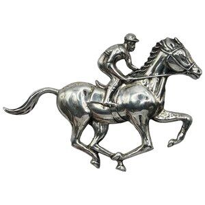 Lang 925 Sterling Silver Jockey on Horse Brooch/Pin Equestrian Themed
